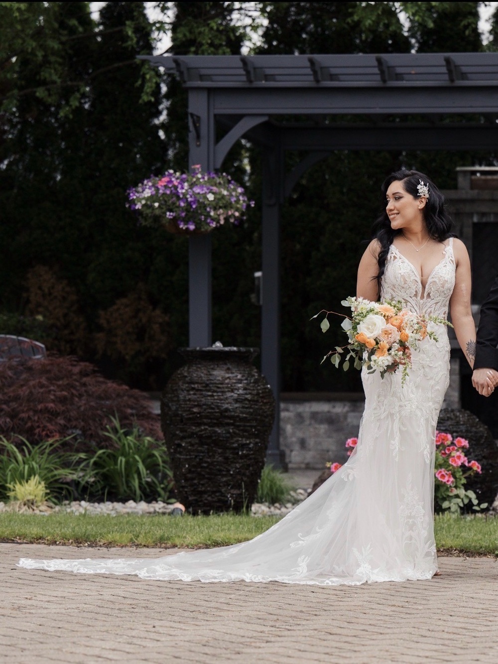 Elegant Ivory Lace Bridal Gown with Sheer Bodice